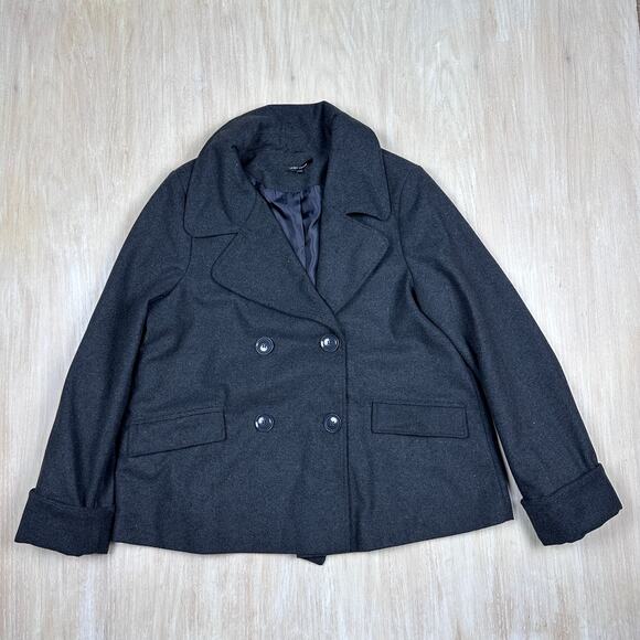 Larry Levine Gray Double Breasted Winter Preppy Business Office Pea Coat Large - Picture 1 of 14